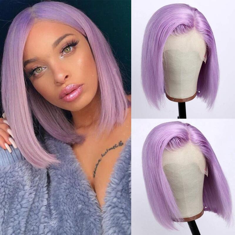 Purple Colored Bob Wig HD Transparent Pre-plucked Lace Bob Wig Human Hair