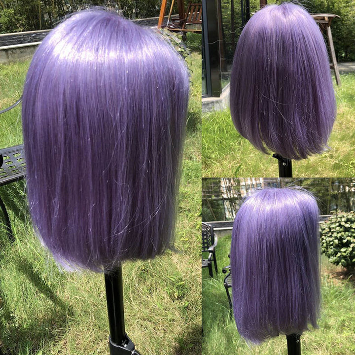 Purple Colored Bob Wig HD Transparent Pre-plucked Lace Bob Wig Human Hair