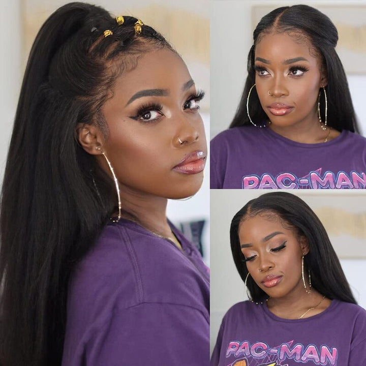 250% Density 13x6 Kinky Straight Transparent Lace Front Wig 100% Virgin Human Hair