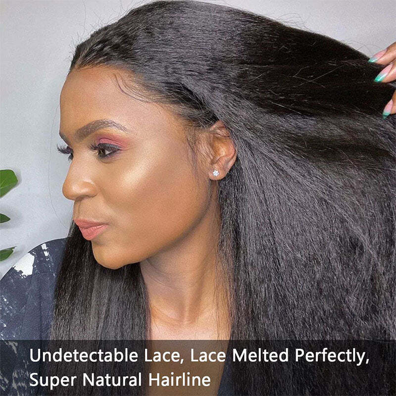 250% Density 13x6 Kinky Straight Transparent Lace Front Wig 100% Virgin Human Hair