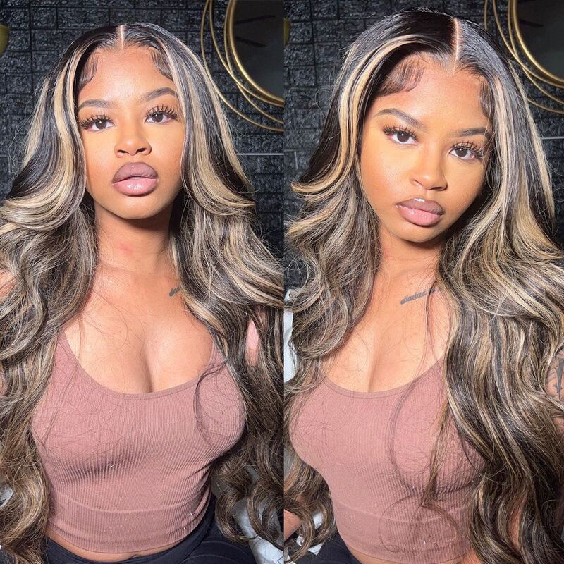 FB27 Balayage Body Wave Wig with Bangs HD Transparent Lace Front Wig