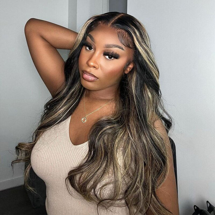 FB27 Balayage Body Wave Wig with Bangs HD Transparent Lace Front Wig