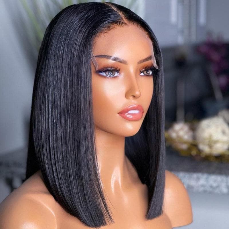 Short Yaki Straight Bob 5x5/13x6 HD Transparent Lace Frontal Wig 100% Human Hair