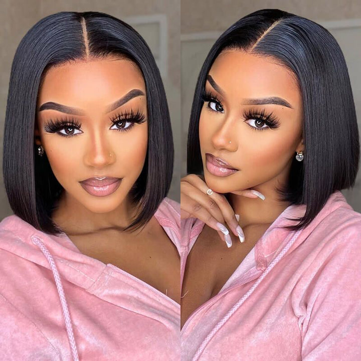 Short Yaki Straight Bob 5x5/13x6 HD Transparent Lace Frontal Wig 100% Human Hair