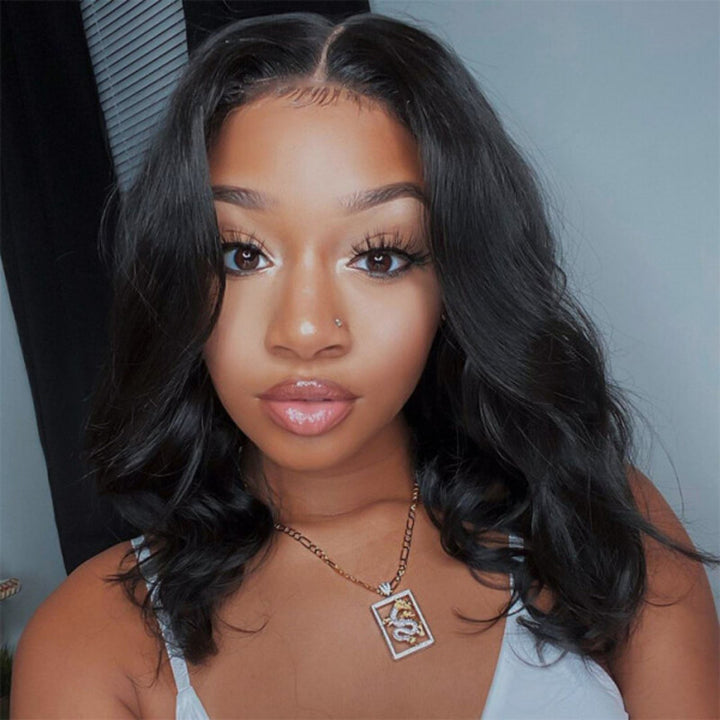 Natural Body Wave Bob Wig Wavy Lace Frontal Wig 100% Virgin Human Hair