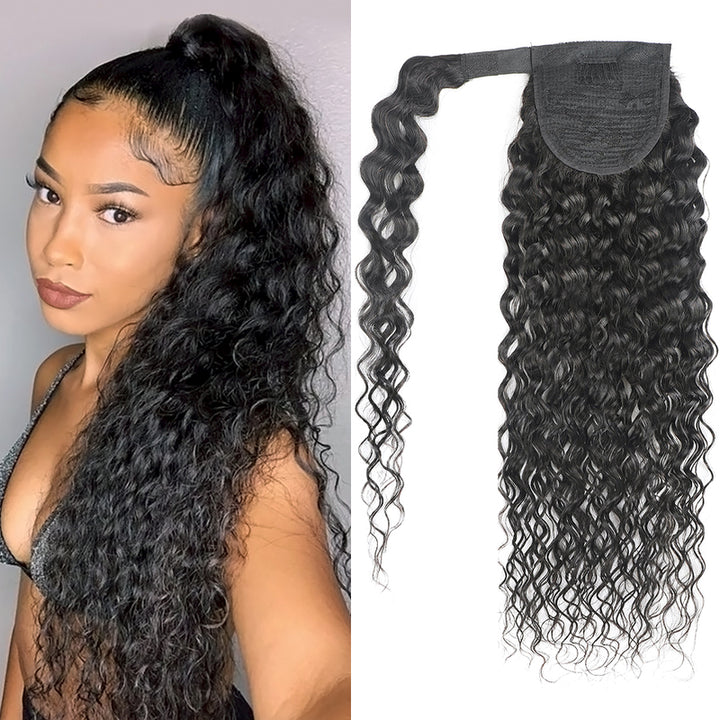 CheetahBeauty Water Wave Wrap Ponytail 100% Human Hair Extension