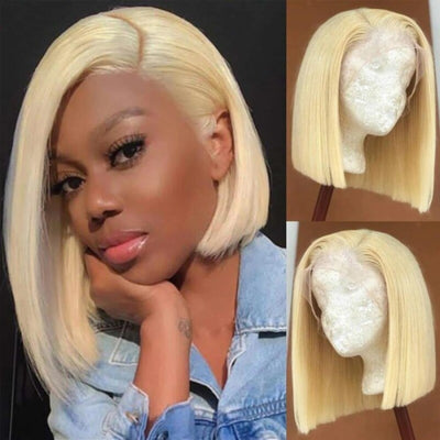 #613 Blonde Color Bob Transparent Lace Front Wig 100% Virgin Human Hair