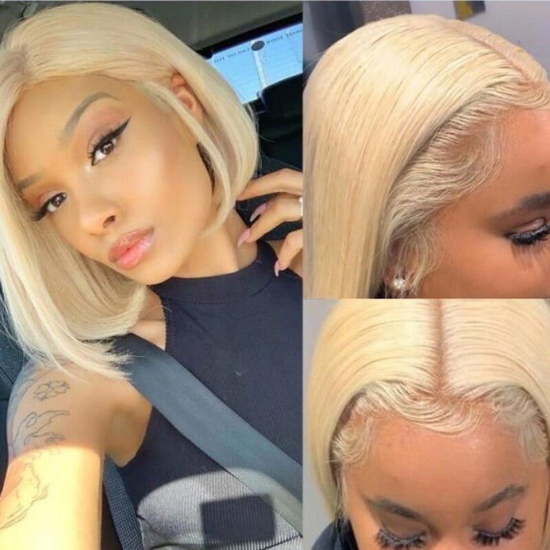 #613 Blonde Color Bob Transparent Lace Front Wig 100% Virgin Human Hair