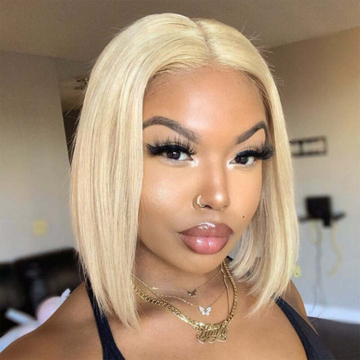 #613 Blonde Color Bob Transparent Lace Front Wig 100% Virgin Human Hair