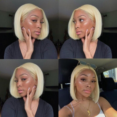 #613 Blonde Color Bob Transparent Lace Front Wig 100% Virgin Human Hair