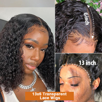Curly Wave Bob 13x6 HD Transparent Lace Frontal Wig 100% Virgin Human Hair