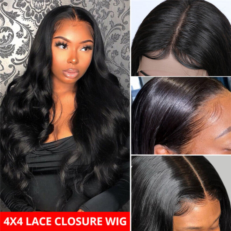 Body Wave 4x4 HD Transparent Lace Closure Wig 100% Virgin Human Hair