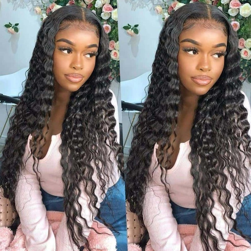 Deep Wave 4x4 HD Transparent Lace Closure Wig 100% Cuticle Aligned Virgin Human Hair