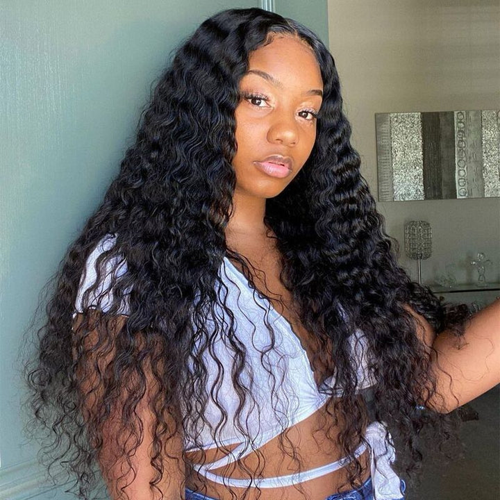 Deep Wave 4x4 HD Transparent Lace Closure Wig 100% Virgin Human Hair