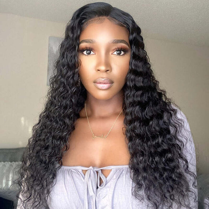 Deep Wave 4x4 HD Transparent Lace Closure Wig 100% Cuticle Aligned Virgin Human Hair