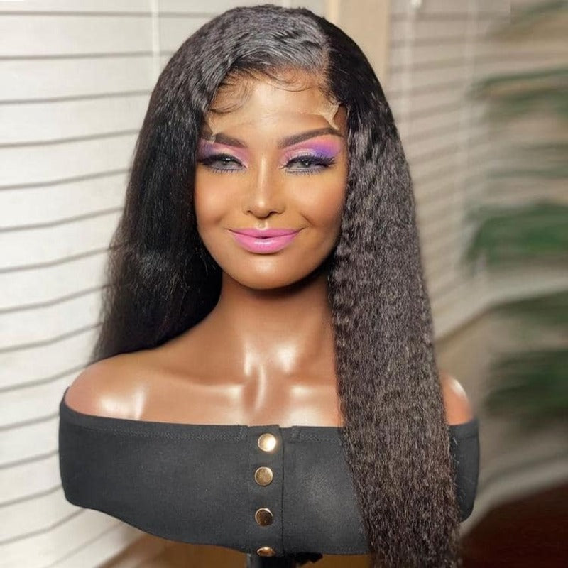 Kinky Straight 4x4 Lace Closure Wig 100% Cuticle Aligned Yaki Straight Human Hair