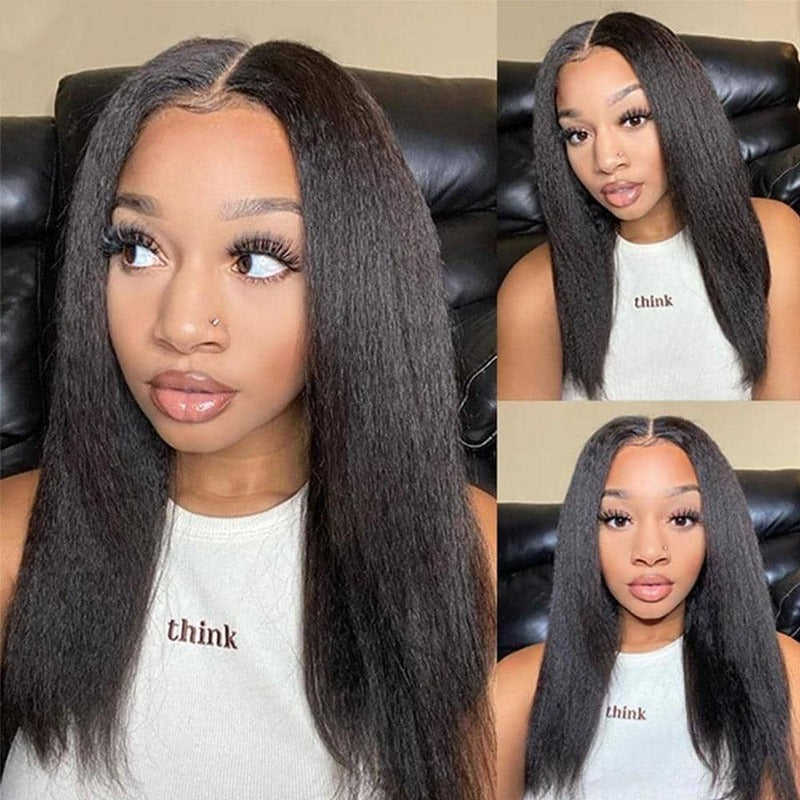 Kinky Straight 4x4 Lace Closure Wig 100% Cuticle Aligned Yaki Straight Human Hair