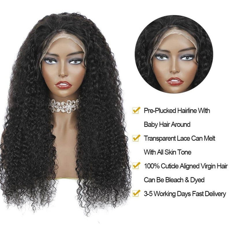 Deep Curly 13x4/13x6 HD Transparent Lace Front Wig 100% Virgin Human Hair