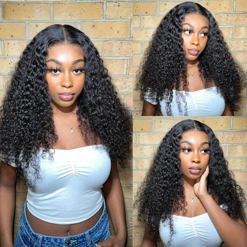 Deep Curly 4x4 HD Transparent Lace Closure Wig 180% Density 100% Virgin Human Hair