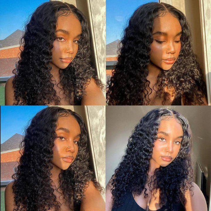 Deep Curly 4x4 HD Transparent Lace Closure Wig 180% Density 100% Virgin Human Hair