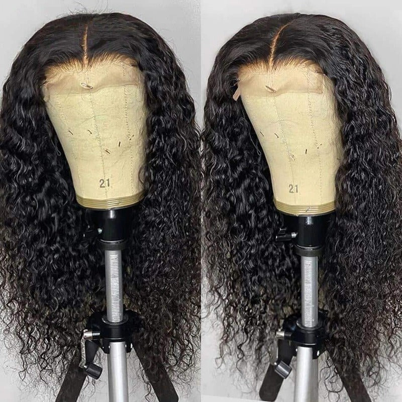 Deep Curly 4x4 HD Transparent Lace Closure Wig 180% Density 100% Virgin Human Hair