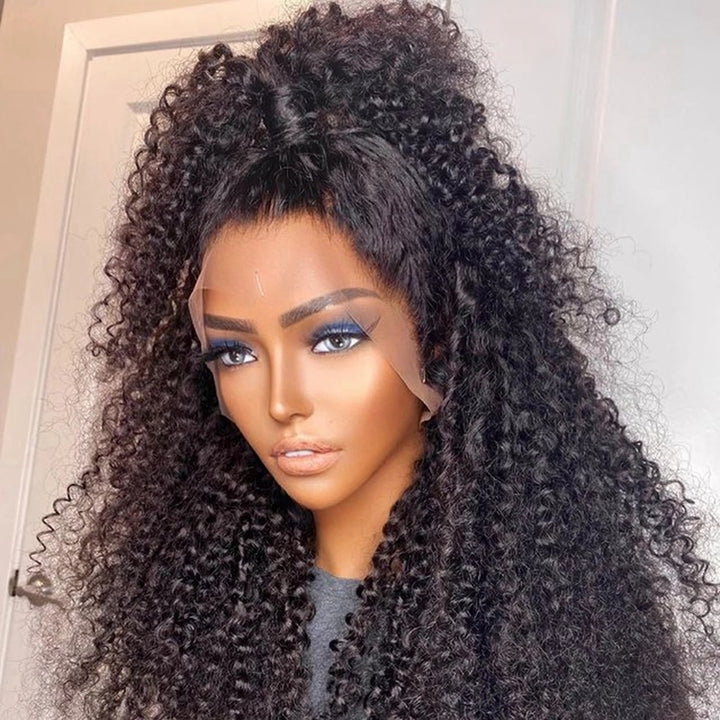 180% Density Deep Curly Transparent Full Lace Wig 100% Virgin Human Hair