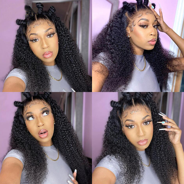 180% Density Deep Curly Transparent Full Lace Wig 100% Virgin Human Hair