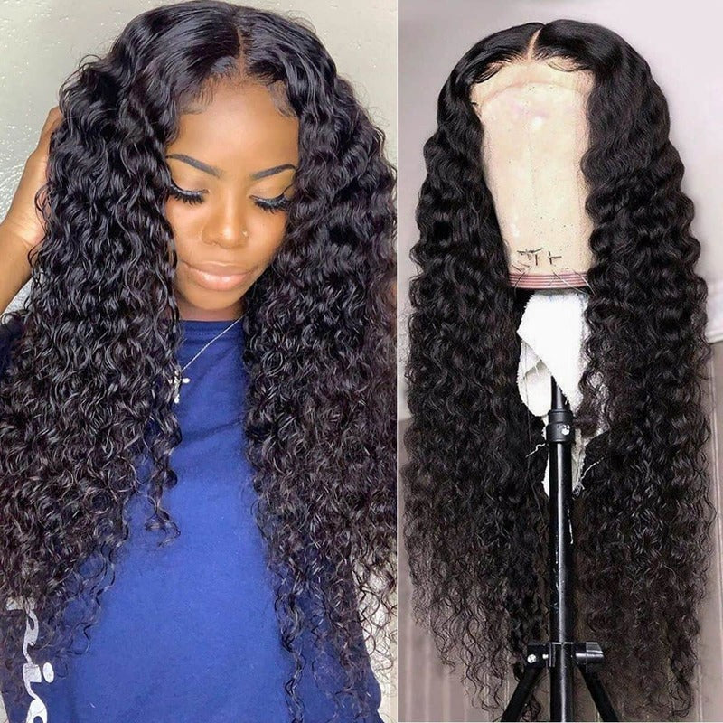 Deep Wave HD Transparent Lace Frontal Wig 100% Virgin Human Hair