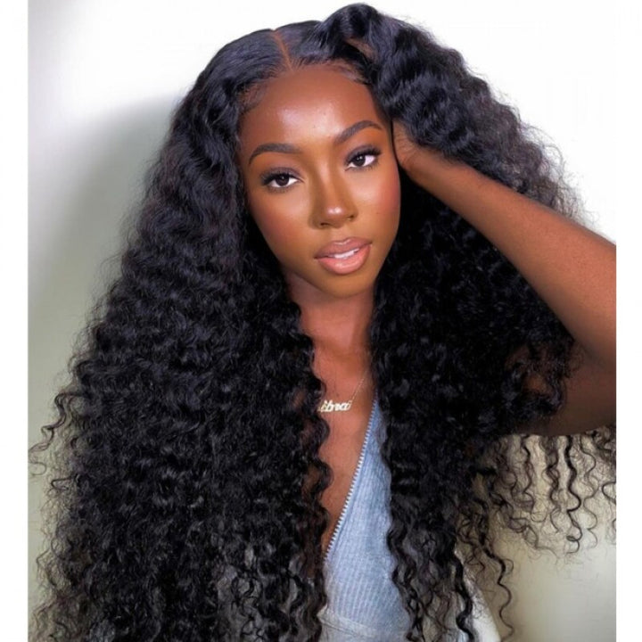 Deep Wave HD Transparent Lace Frontal Wig 100% Virgin Human Hair