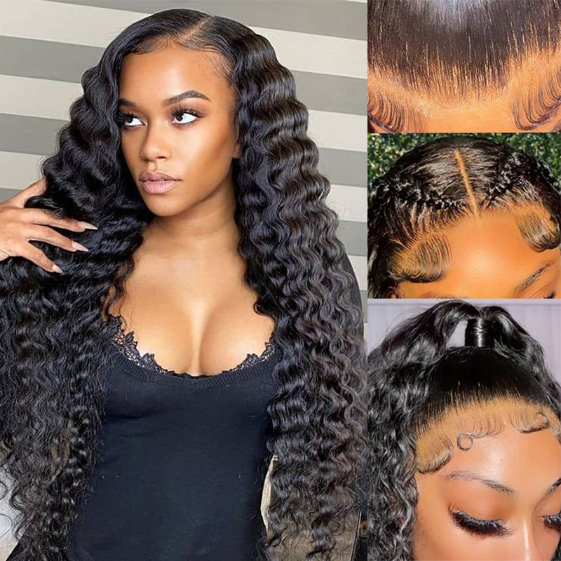 Deep Wave 13x6 Lace Frontal Wig Pre-plucked HD Transparent Lace Human Hair Wig