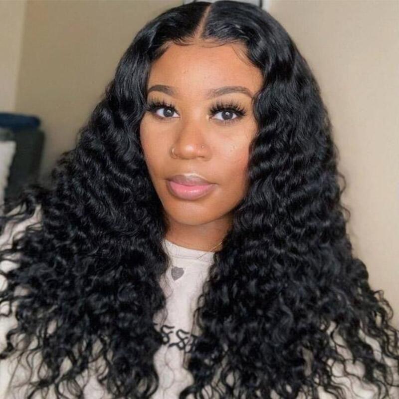 Deep Wave 4x4 HD Transparent Lace Closure Wig 100% Virgin Human Hair