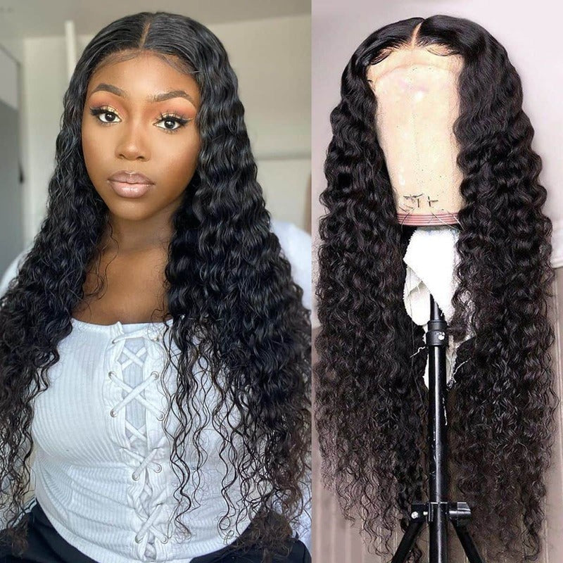 Deep Wave 4x4 HD Transparent Lace Closure Wig 100% Virgin Human Hair