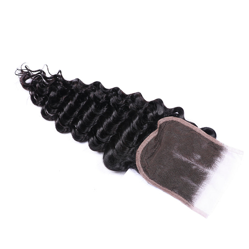 Deep Wave Lace Closure 100% Virgin Human Hair Pre Plucked Hairline With Baby Hair