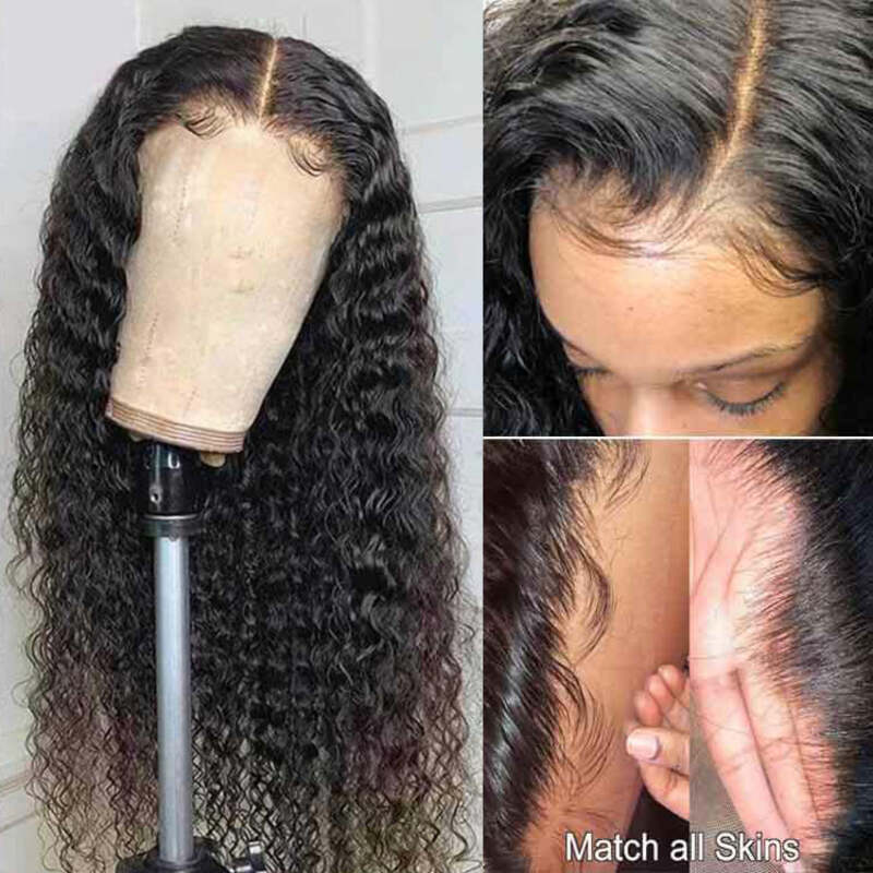 Deep Wave HD Transparent Lace Closure Wig 100% Virgin Human Hair 