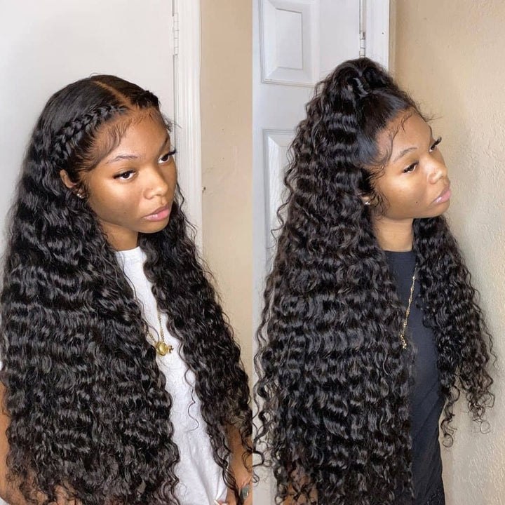 Deep Wave Transparent Full Lace Wig 100% Virgin Human Hair Wig Thick Hair