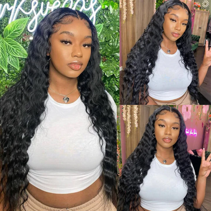 Deep Wave Transparent Full Lace Wig 100% Virgin Human Hair Wig Thick Hair