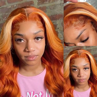 Ginger & Blonde Ombre Color Body Wave HD Transparent Lace Front Wig