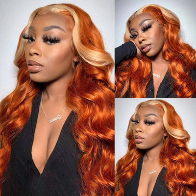 Ginger & Blonde Ombre Color Body Wave HD Transparent Lace Front Wig