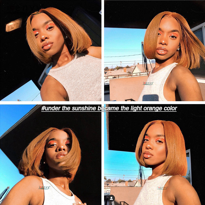 #30 Light Brown Colored Bob Transparent Lace Wig 100% Virgin Human Hair