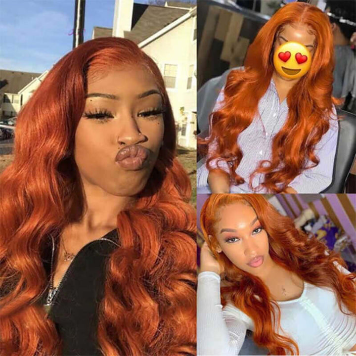 Orange Ginger #350 Colored Body Wave Wig Transparent Lace Wig Human Hair