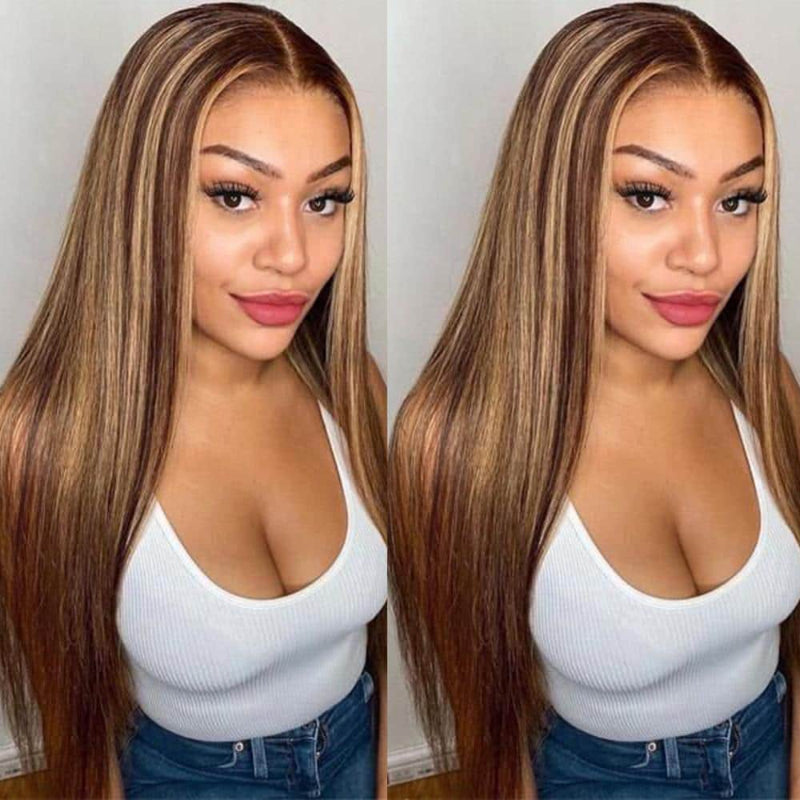 #4/27 Highlight Straight Transparent Lace Frontal Wig Virgin Human Hair