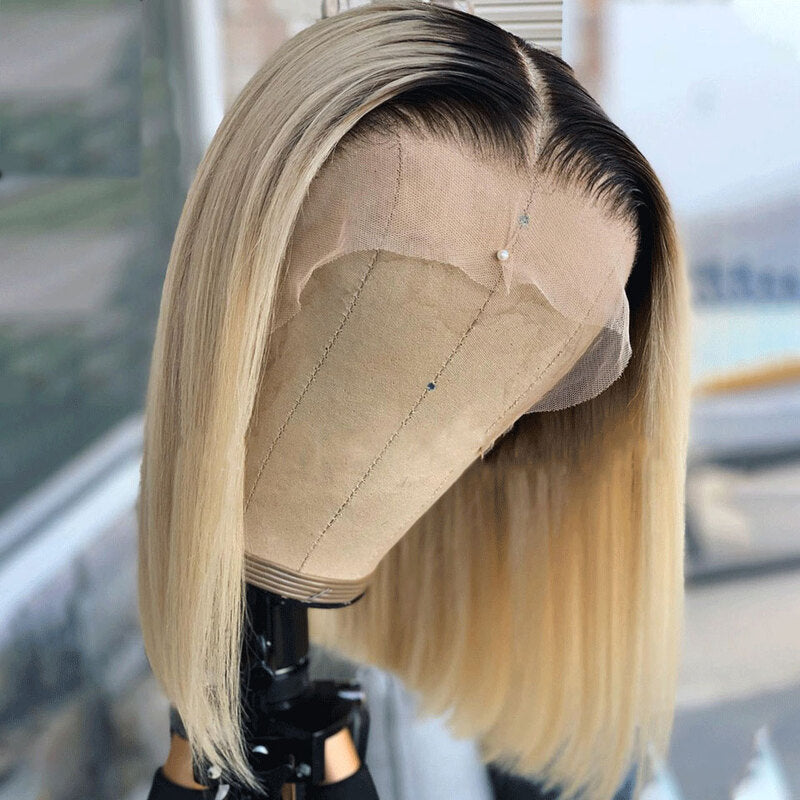 Ombre T1B/613 Colored Bob Wig HD Transparent Lace Front Wig