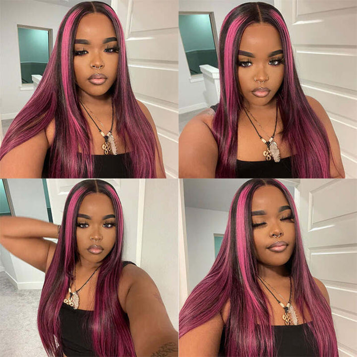 Balayage Intense Pink Violet Highlight Lace Front Wigs CheetahBeauty Human Hair Wigs