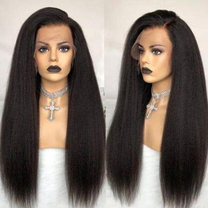 Kinky Straight HD Transparent Lace Front Wig Yaki Straight 100% Virgin Human Hair