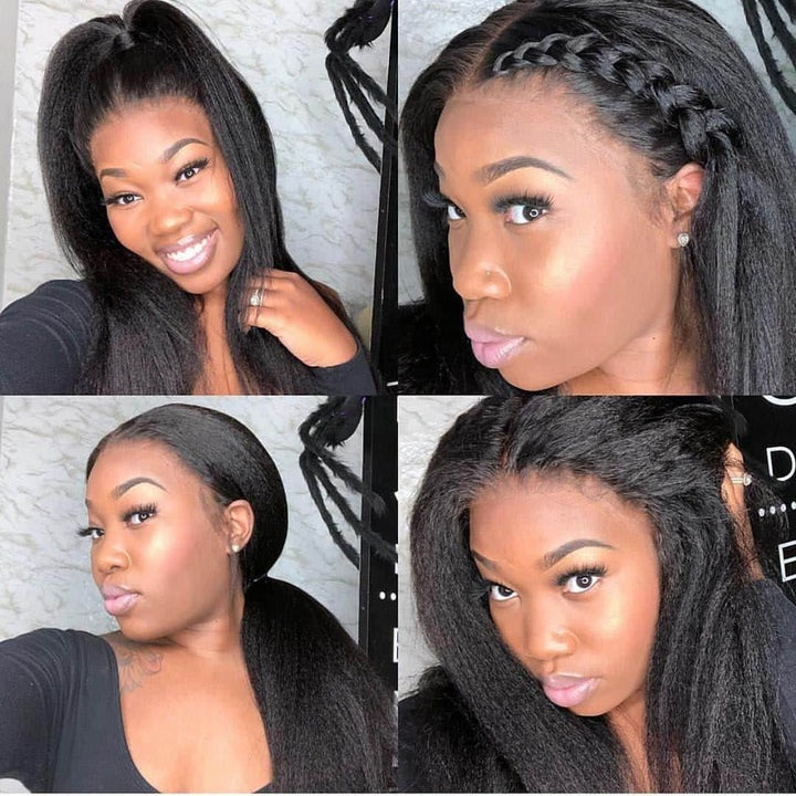 Kinky Straight HD Transparent Lace Front Wig Yaki Straight 100% Virgin Human Hair