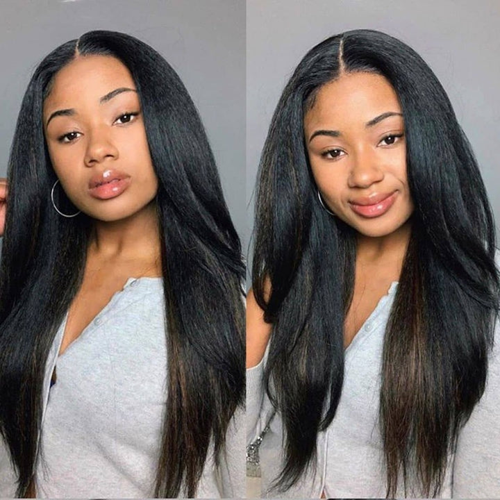 Kinky Straight HD Transparent Lace Front Wig Yaki Straight 100% Virgin Human Hair