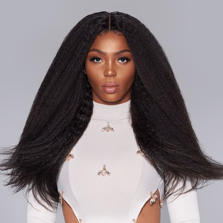 Kinky Straight HD Transparent Lace Front Wig Yaki Straight 100% Virgin Human Hair