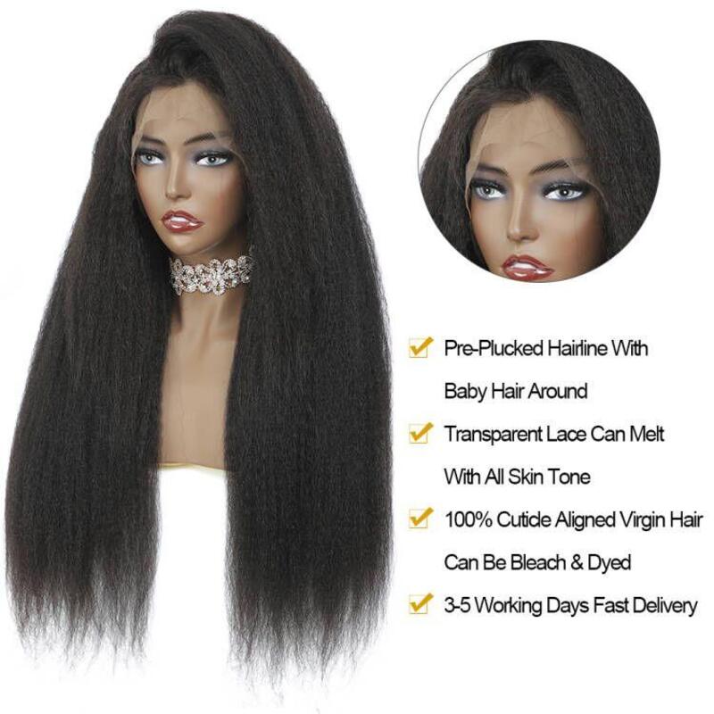 Kinky Straight HD Transparent Lace Front Wig Yaki Straight 100% Virgin Human Hair