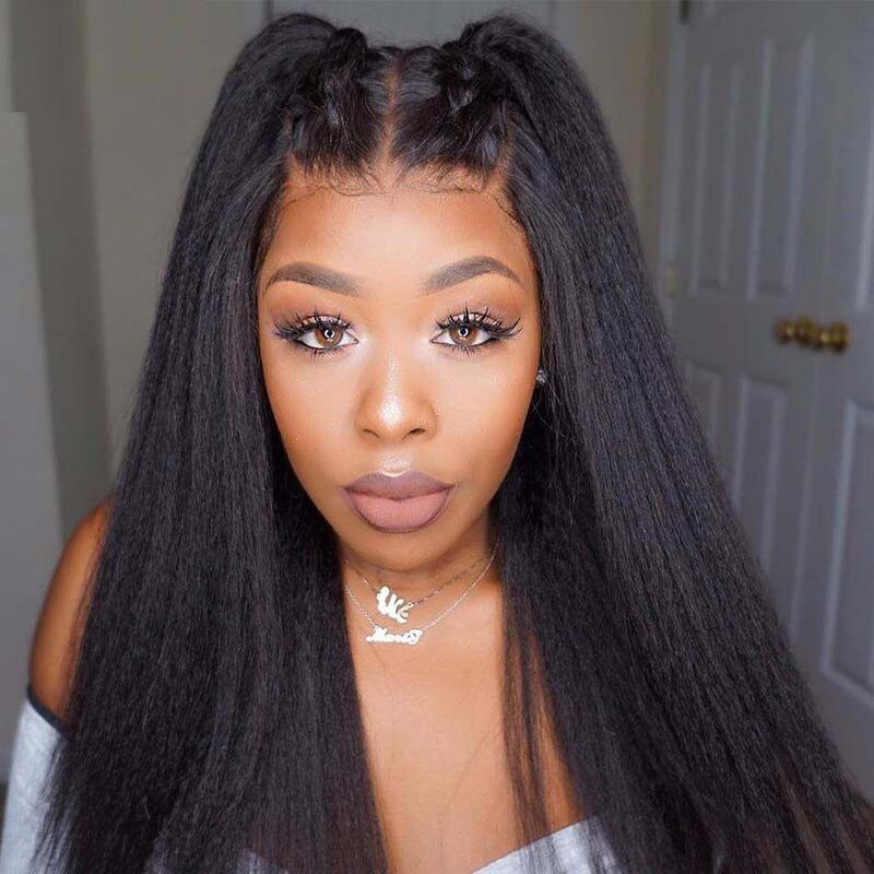 Kinky Straight HD Lace Closure Wig Yaki Straight Virgin Human Hair Wig