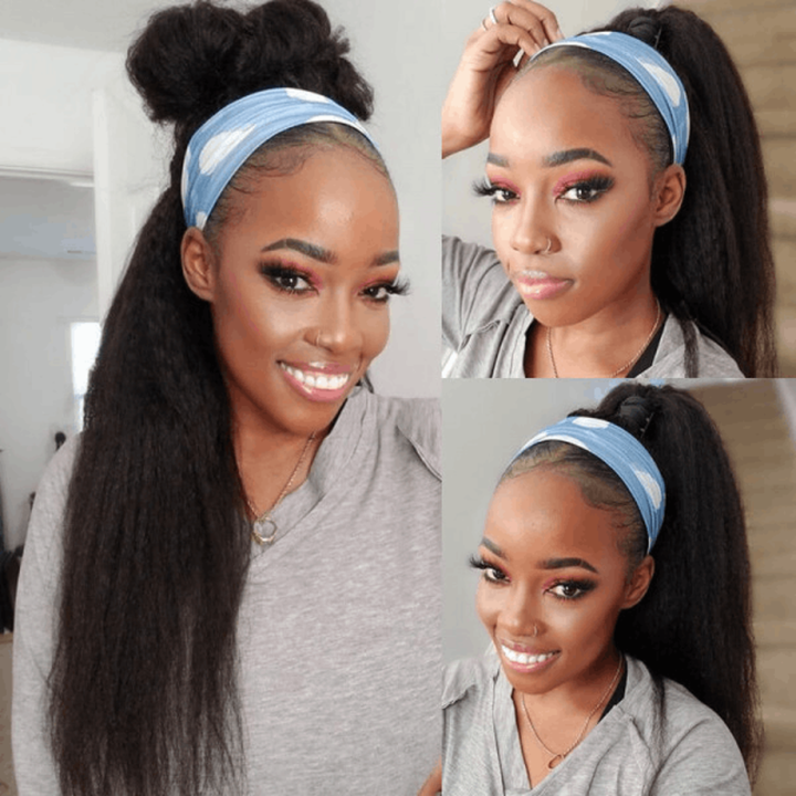 Kinky Straight Headband Wig Cuticle Aligned Yaki Straight Human Hair Wig